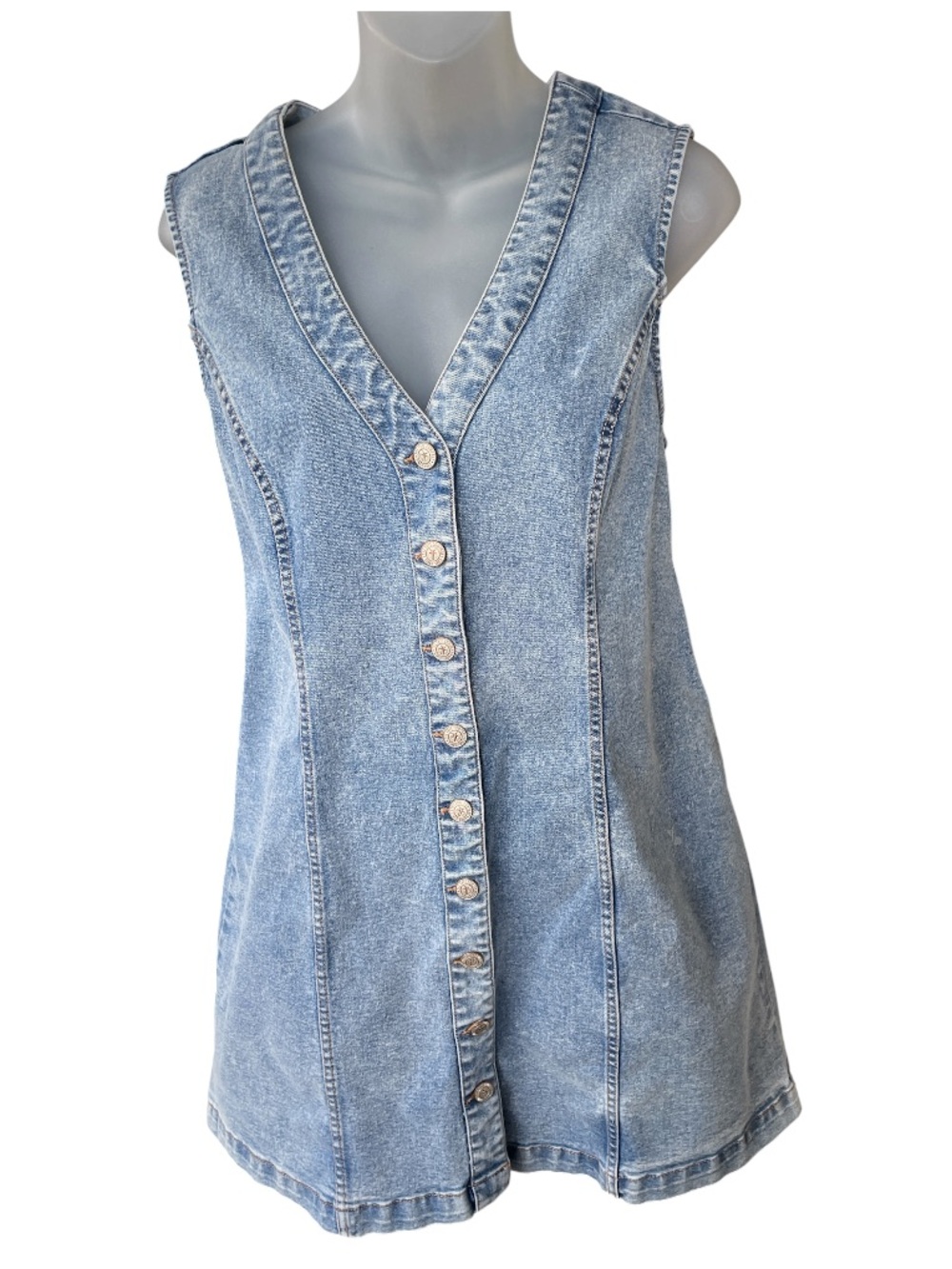 Frye Deniem blue Jean button up front jumper dress size large